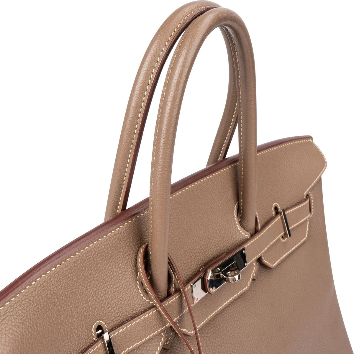 Bolso Hermès Birkin 35 de piel Clemence en color Etoupe con herrajes de paladio