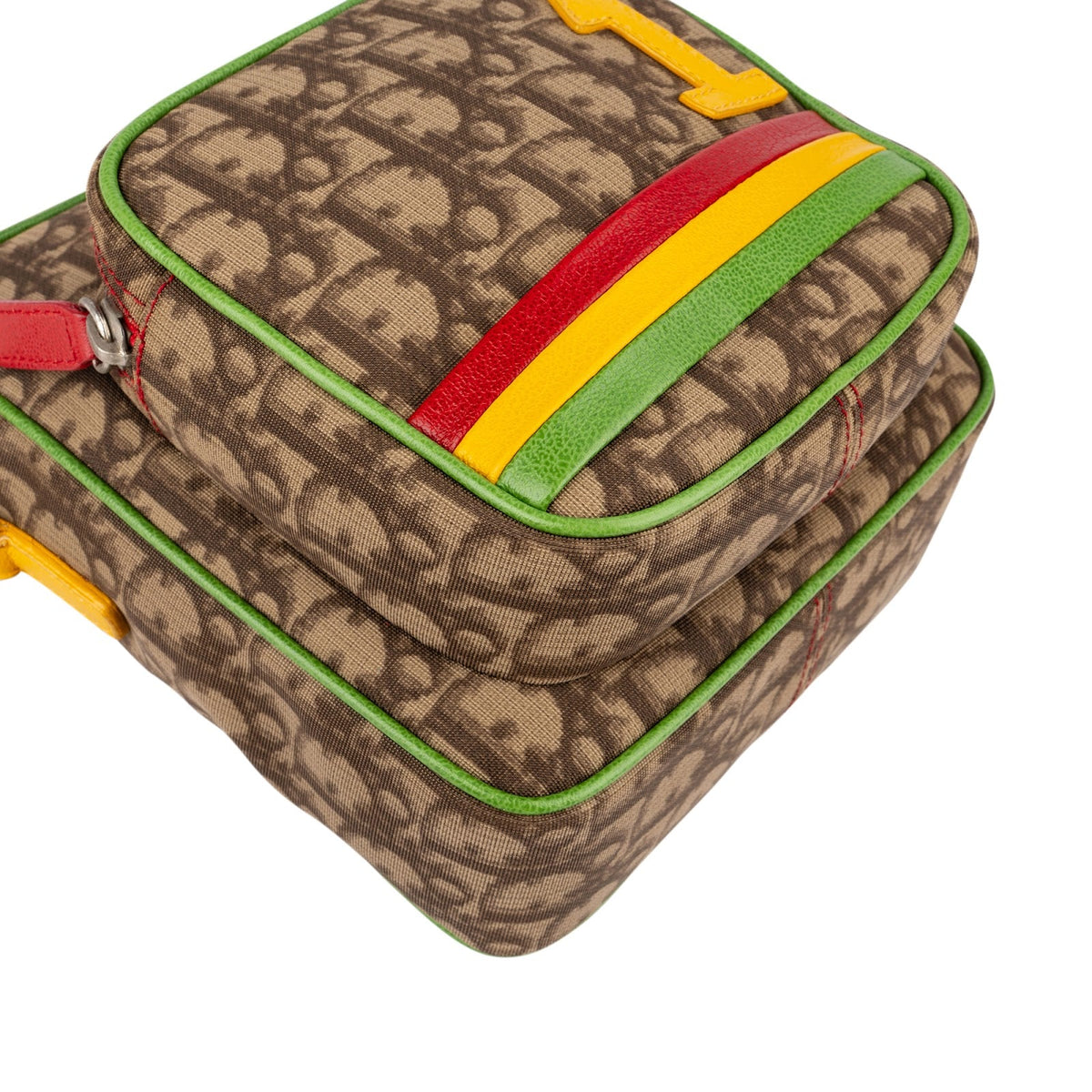 Sac besace bandoulière Christian Dior Trotter monogramme rayé multicolore Rasta
