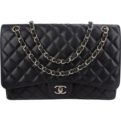 Chanel Quilted Caviar Leather Palladium Maxi Single Flap Crossbody Bag