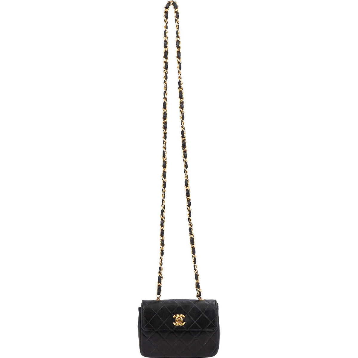Chanel Quilted Lambskin 24K Gold Mini Square Single Flap Crossbody Bag