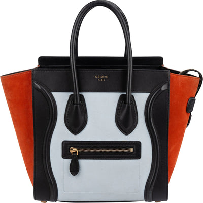 Céline Tricolor Leather and Suede Small Luggage Handbag