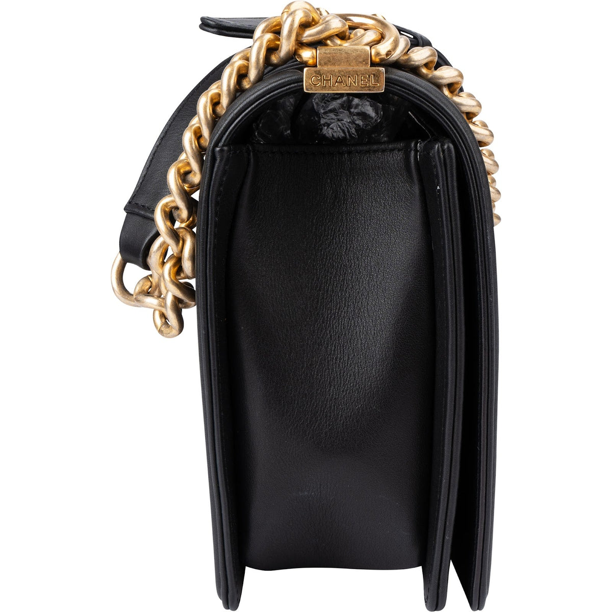 Sac bandoulière Chanel Boy New Medium à rabat simple en cuir d'agneau matelassé
