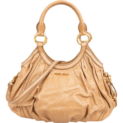 Miu Miu Beige Vitello Lux Leather Hobo Shoulder Bag