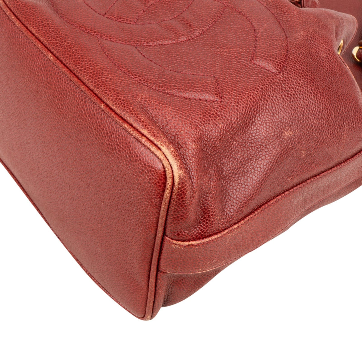 Borsa a secchiello a tracolla Chanel in pelle caviar con coulisse e logo CC