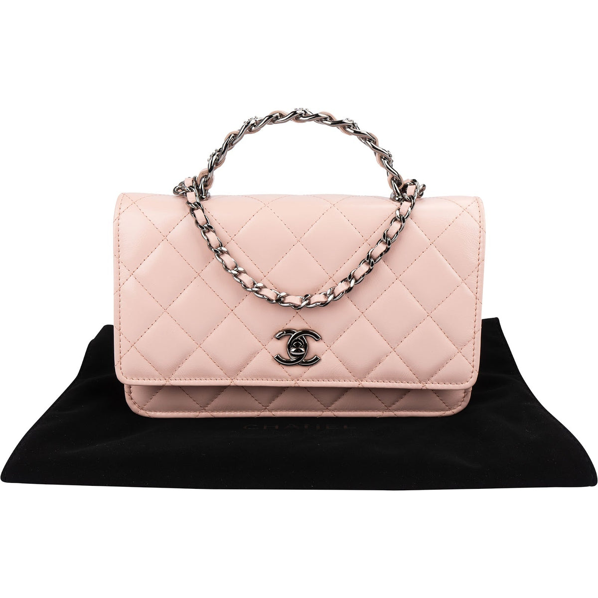 Sac bandoulière Chanel Crystal Wallet On Chain à poignée en cuir d'agneau matelassé rose