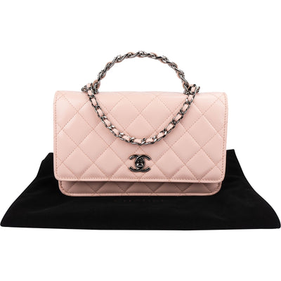 Chanel Pink Quilted Lambskin Crystal Top Handle Wallet On Chain Crossbody Bag