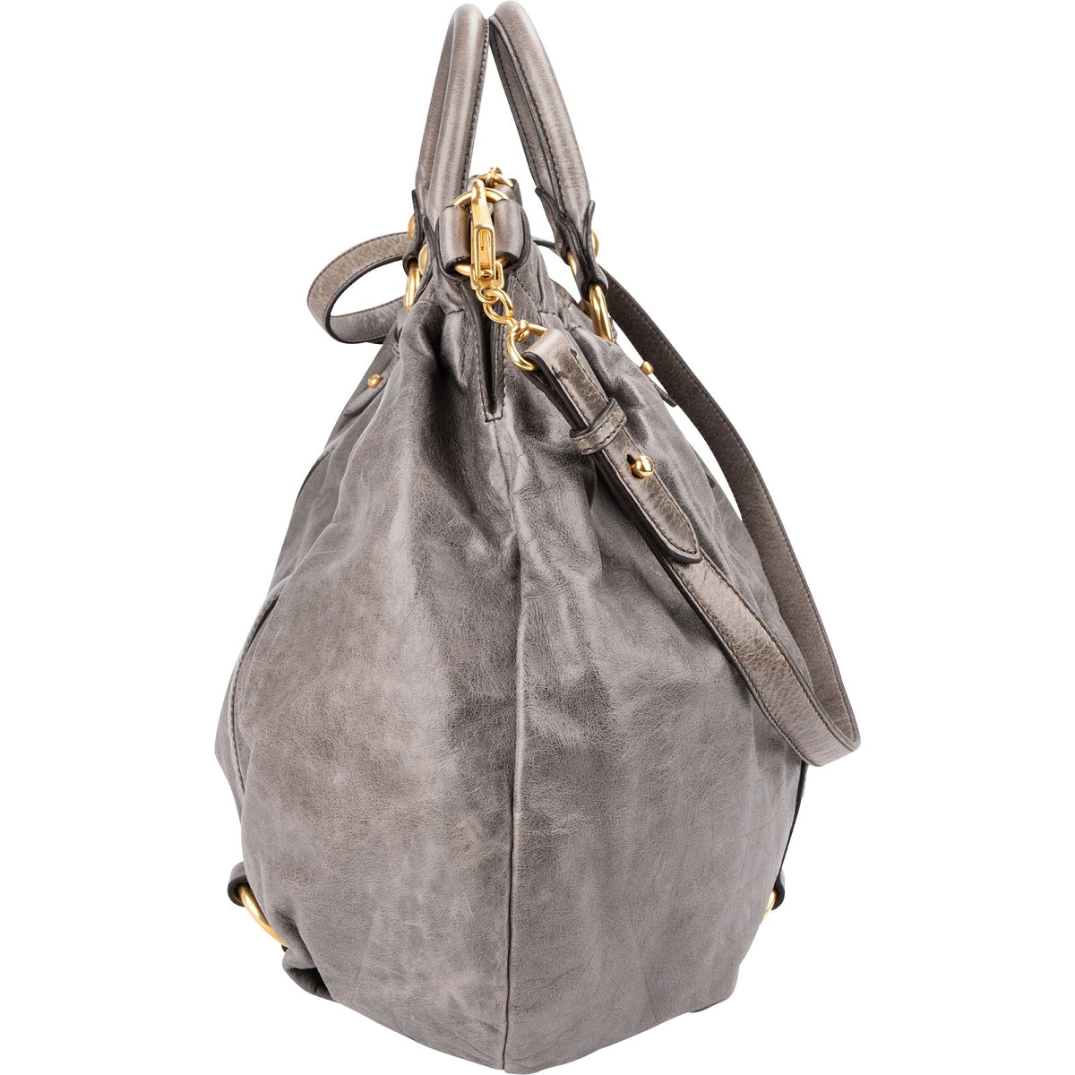 Miu Miu grijze Vitello Lux lederen Gathered Tote schoudertas