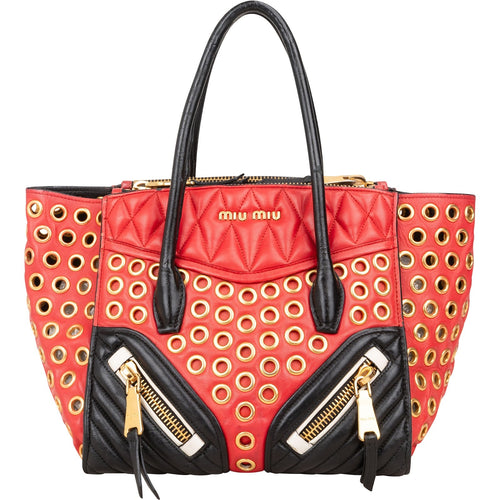 Miu Miu Bicolor Leather Biker Tote Handbag