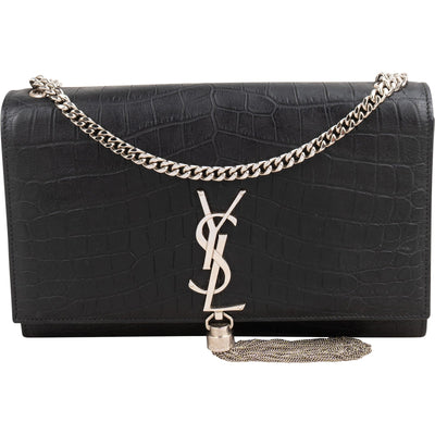 Yves Saint Laurent Croc-Embossed Leather Kate Tassel Chain Crossbody Bag