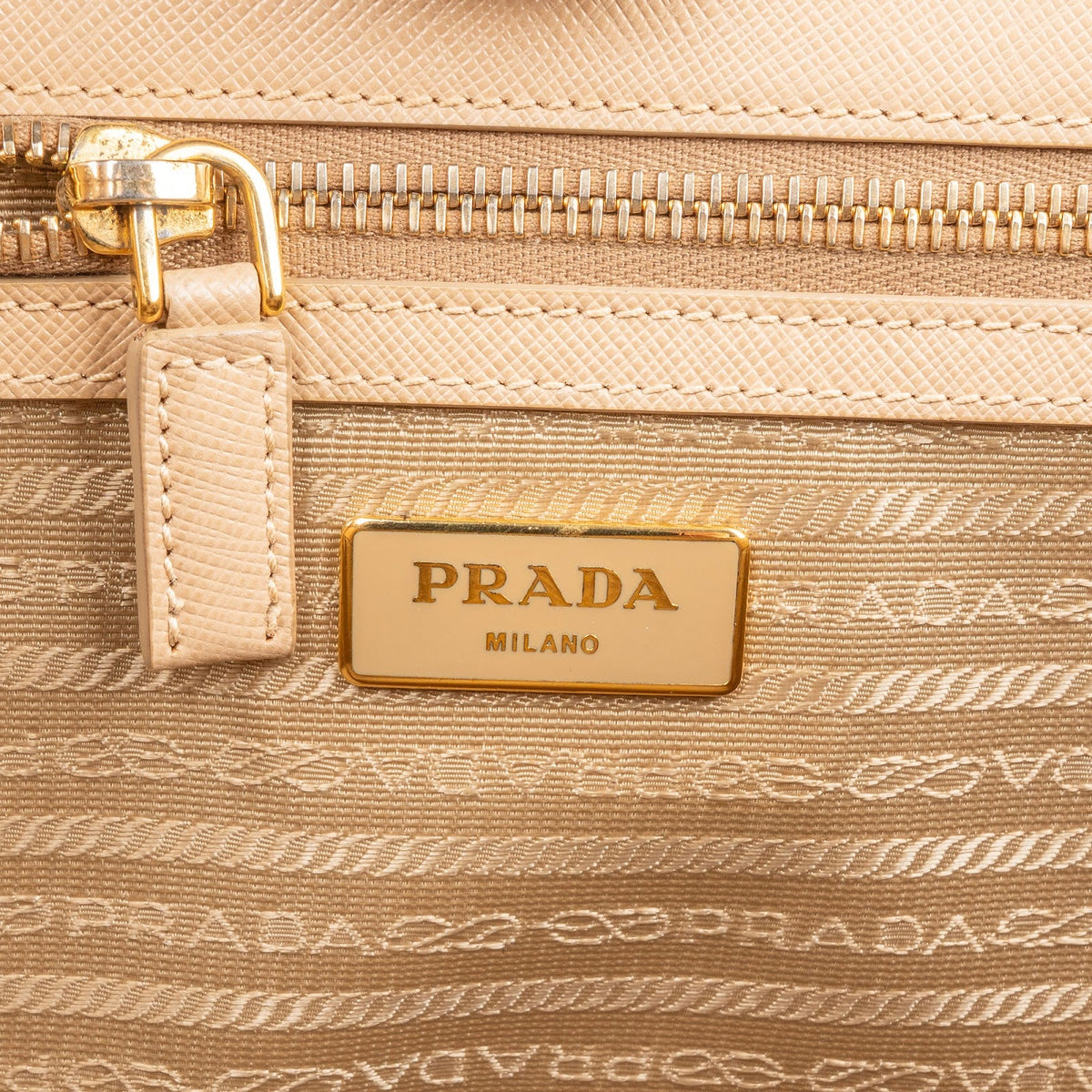 Prada Beige Saffiano Leather Double Zip Galleria Handbag