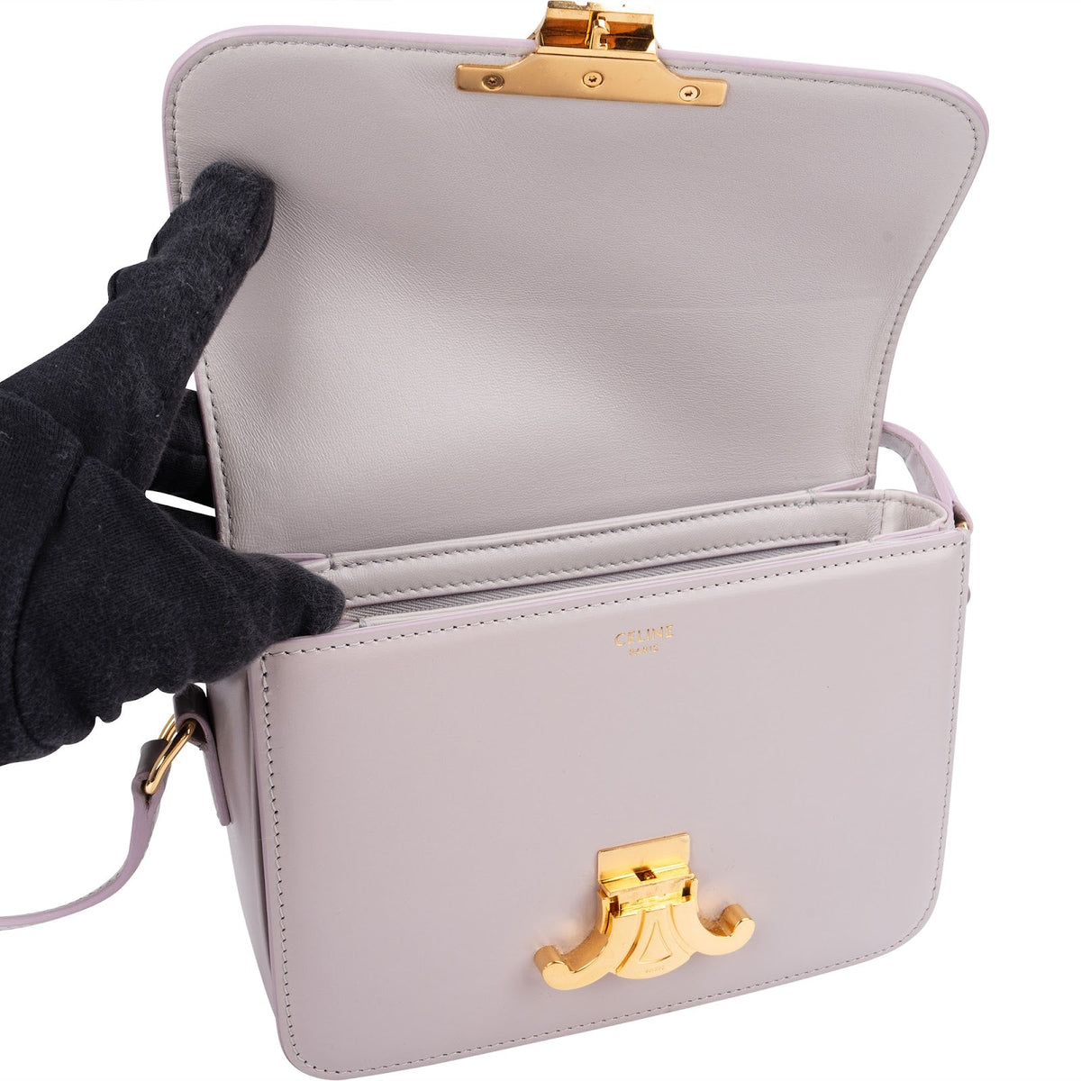Celine Shiny Lilac Calfskin Teen Triomphe Crossbody Bag