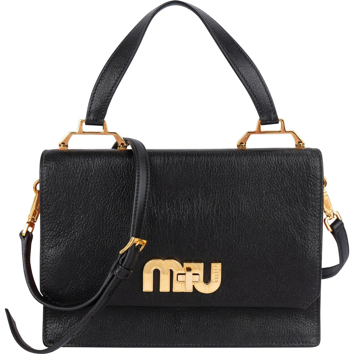 Miu Miu Zwarte Madras Leren Handtas met Hengsel en Schouderband