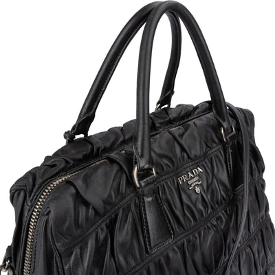 Prada Black Matelassé Nappa Leather Gaufre Hobo Handbag