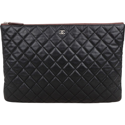Chanel Black Quilted Caviar Leather CC Clutch