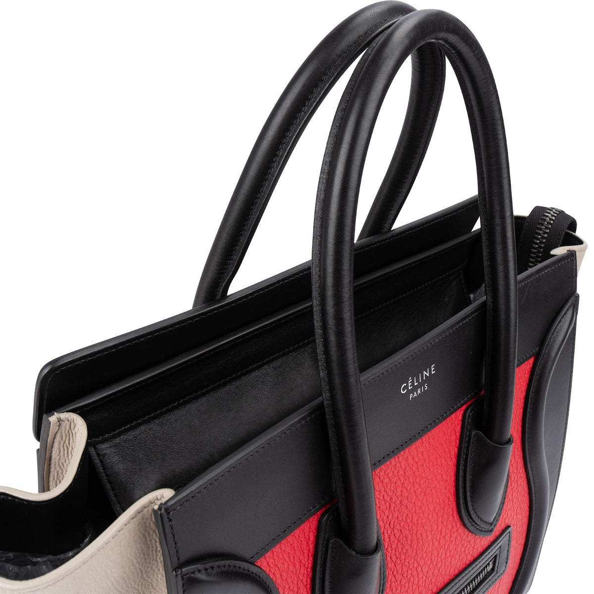 Borsa a mano Céline Luggage in pelle di vitello martellata e liscia e camoscio, tricolore