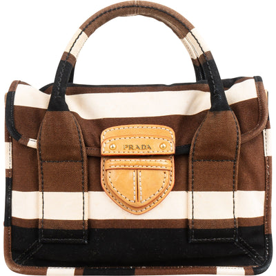 Borsa a mano piccola Prada modello Coffer in tela a righe multicolore