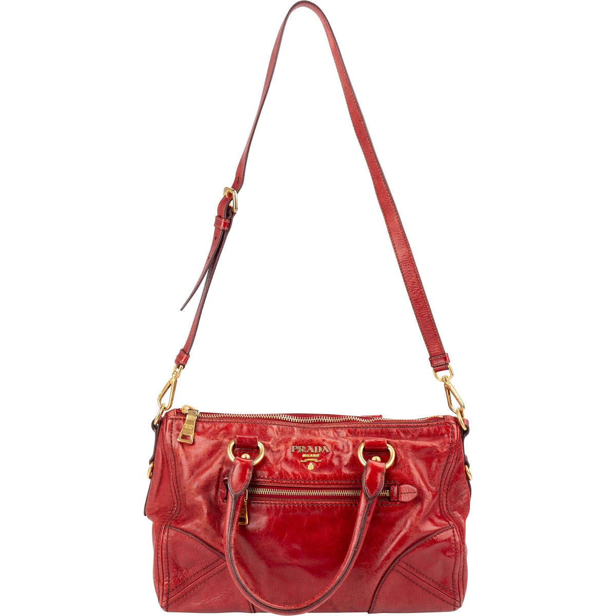 Borsa a mano Prada Bauletto in pelle Vitello Lux rossa