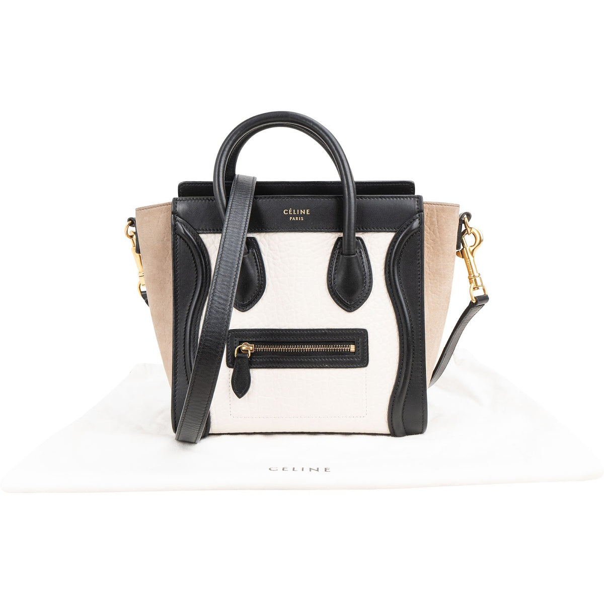 Céline Nano Luggage-handtas in driekleurig generfd suède en leer