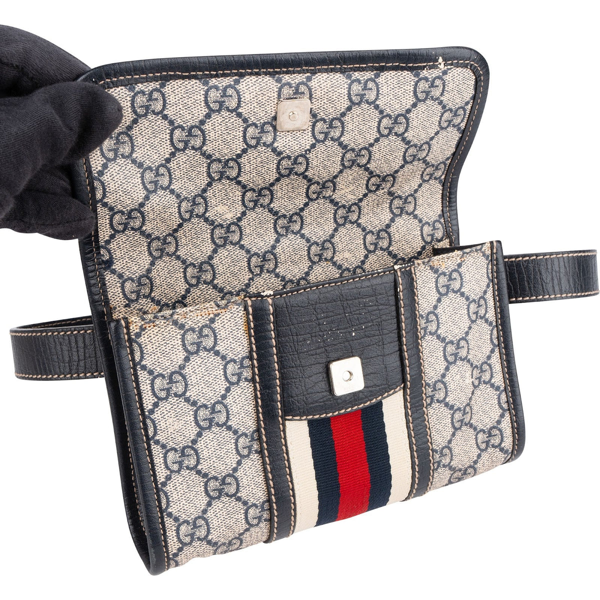 Gucci Blau Leder GG Supreme Web Belt Umhängetasche, Bild 5 von 9