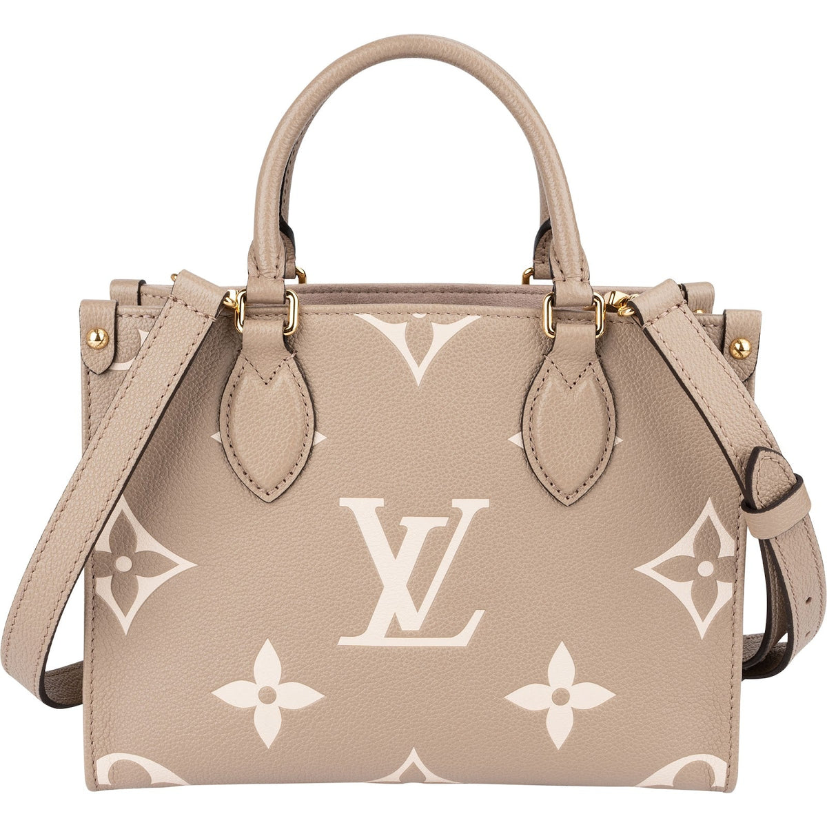 Borsa Louis Vuitton OnTheGo PM in pelle Monogram Empreinte bicolore