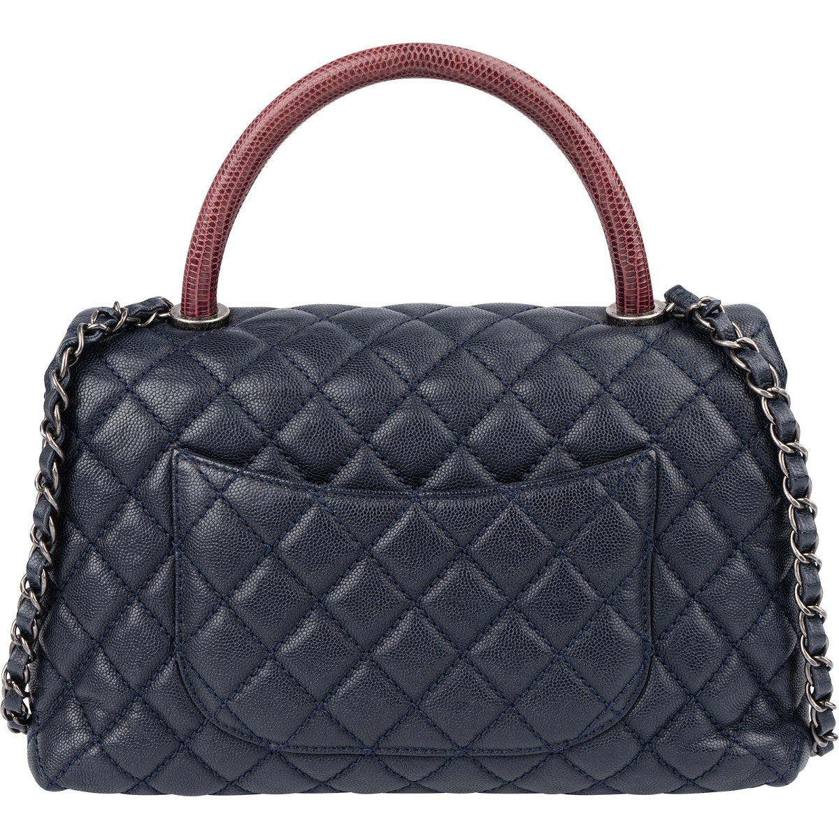 Sac à main Chanel Coco Handle à rabat en cuir caviar matelassé et lézard