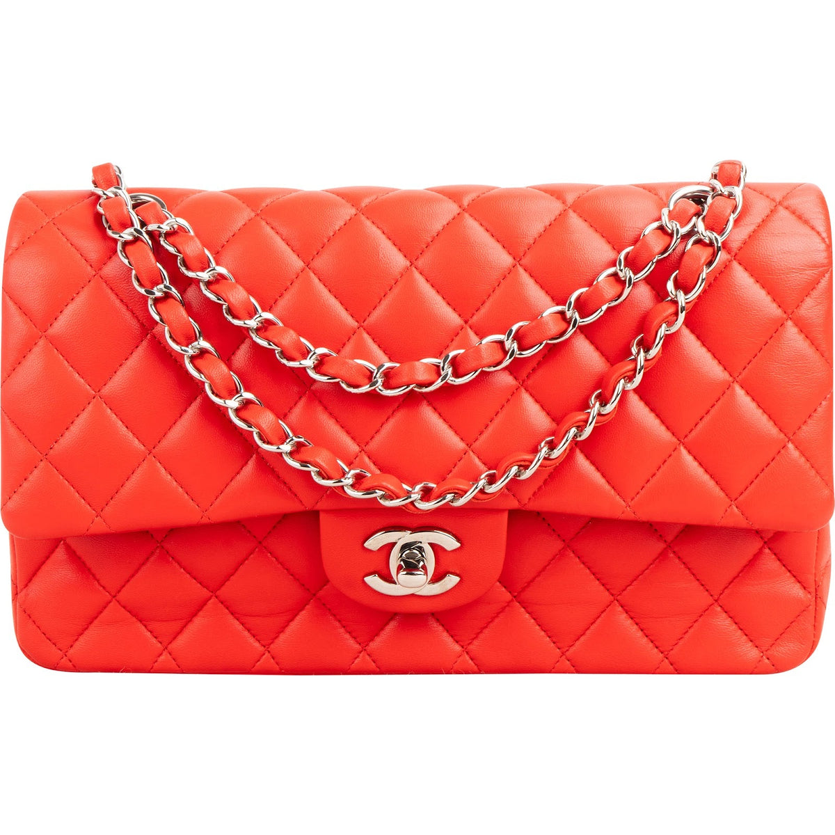 Sac à bandoulière Chanel Medium à double rabat en cuir d'agneau matelassé et palladium