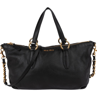 Miu Miu Zwarte Vitello Lux Daino lederen handtas
