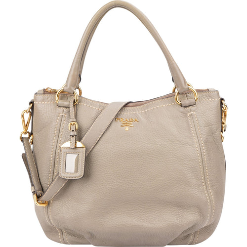 Prada Taupe Vitello Daino Leather Hobo Handbag