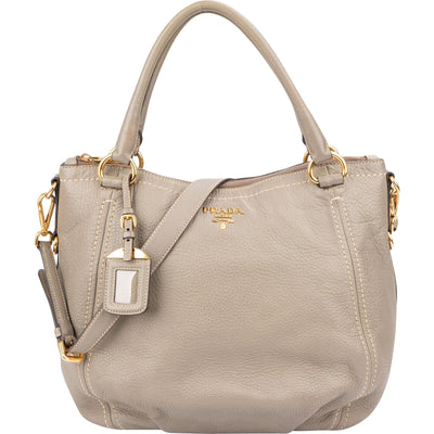Prada Taupe Vitello Daino Leather Hobo Handbag