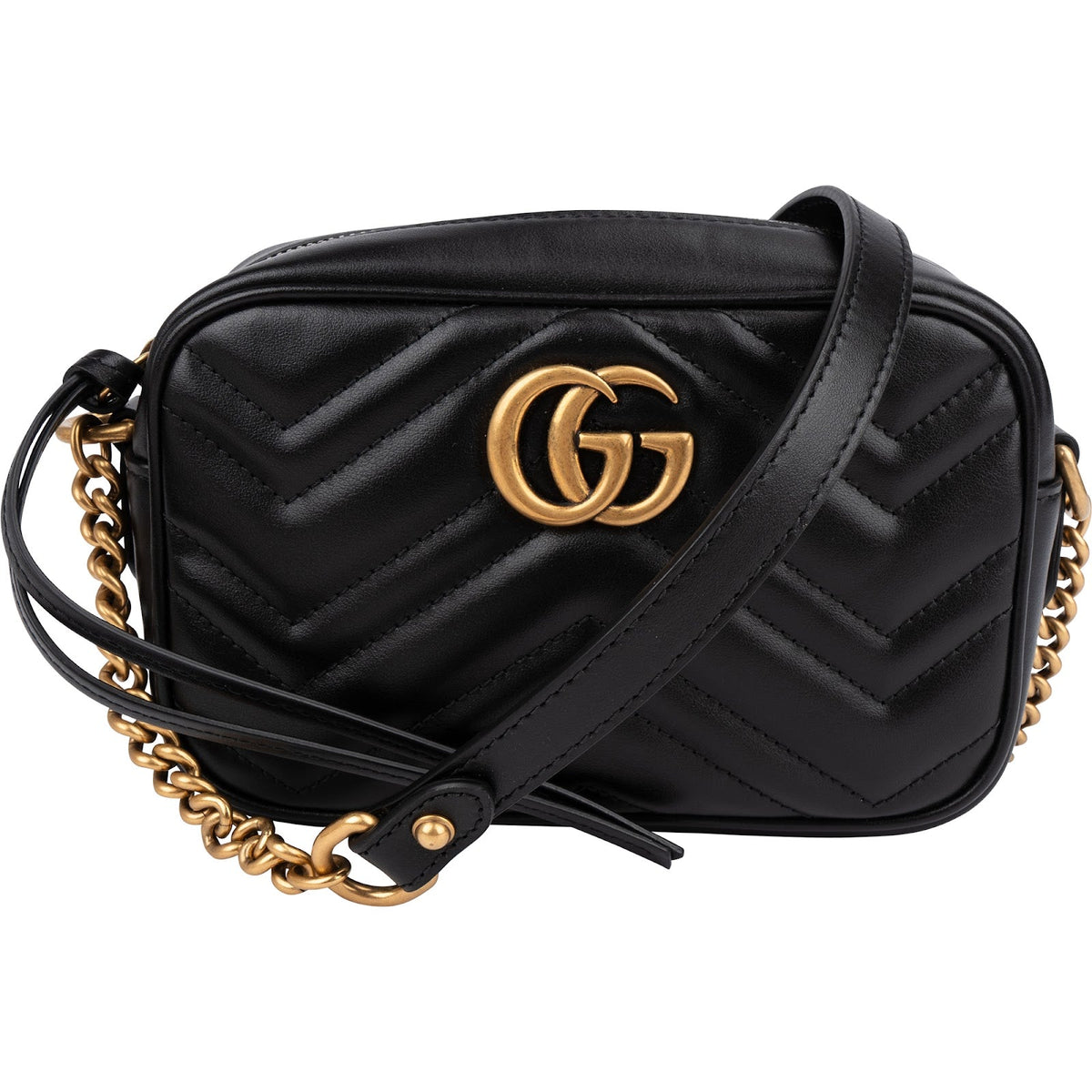 Gucci Chevron Marmont Matelassé Mini aus Leder – Vorderansicht