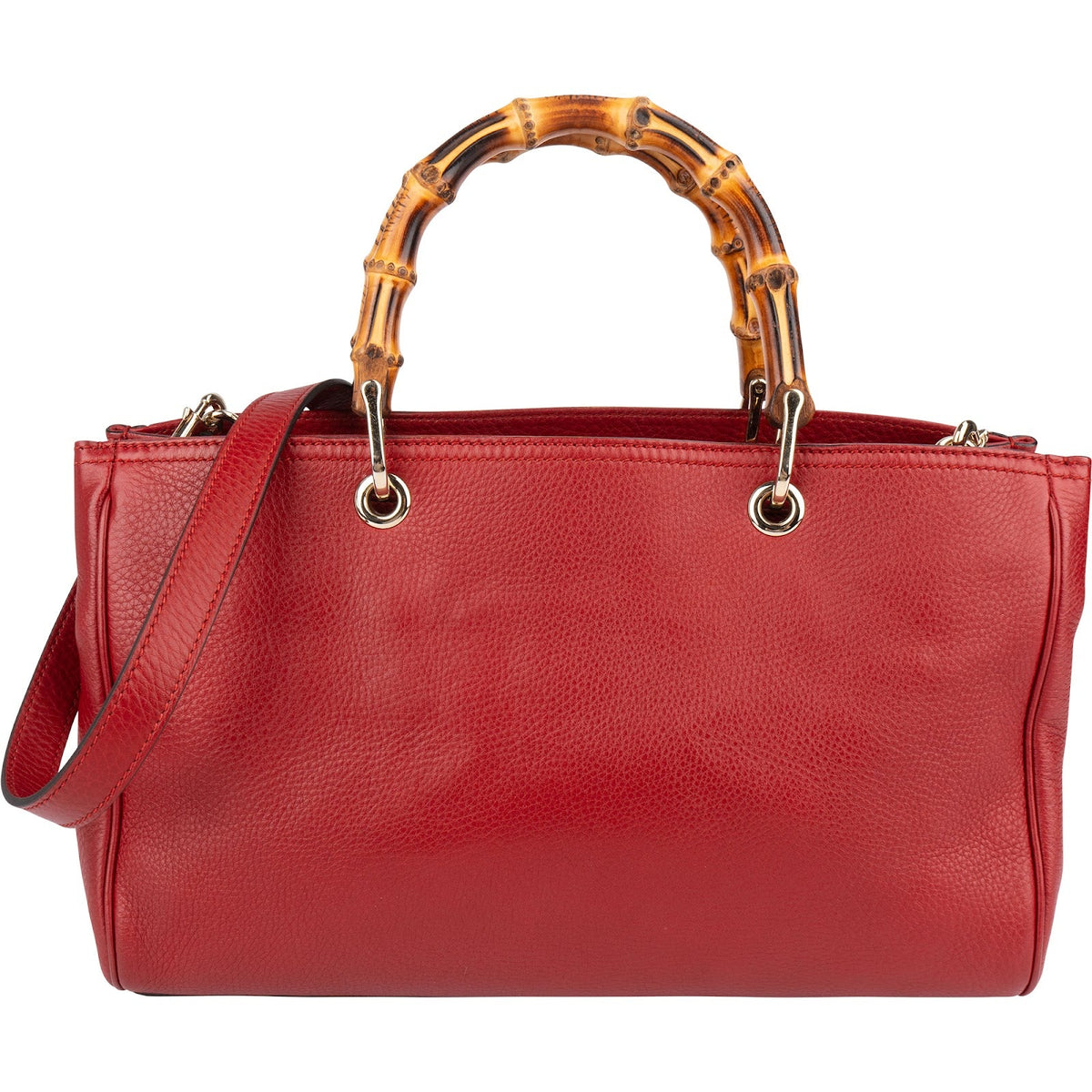 Gucci Tote-handtas van generfd leer met bamboe handvat