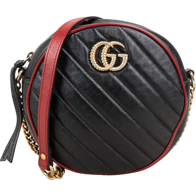 Gucci Quilted Leather Bicolor GG Marmont Round Crossbody Bag