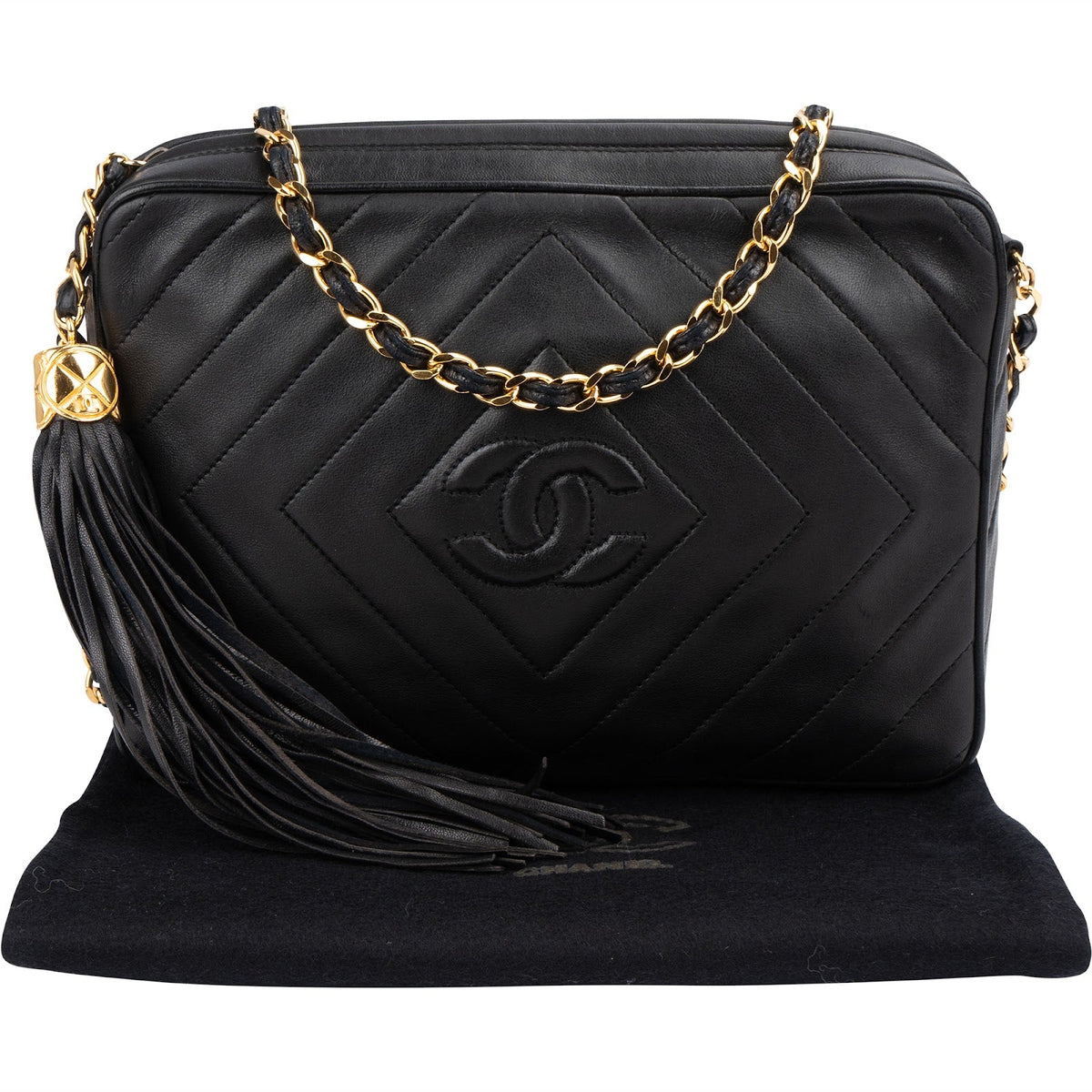Chanel Quilted Lambskin Chevron Tassel Camera Crossbody Bag