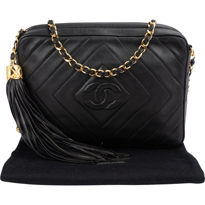 Chanel Quilted Lambskin Chevron Tassel Camera Crossbody Bag