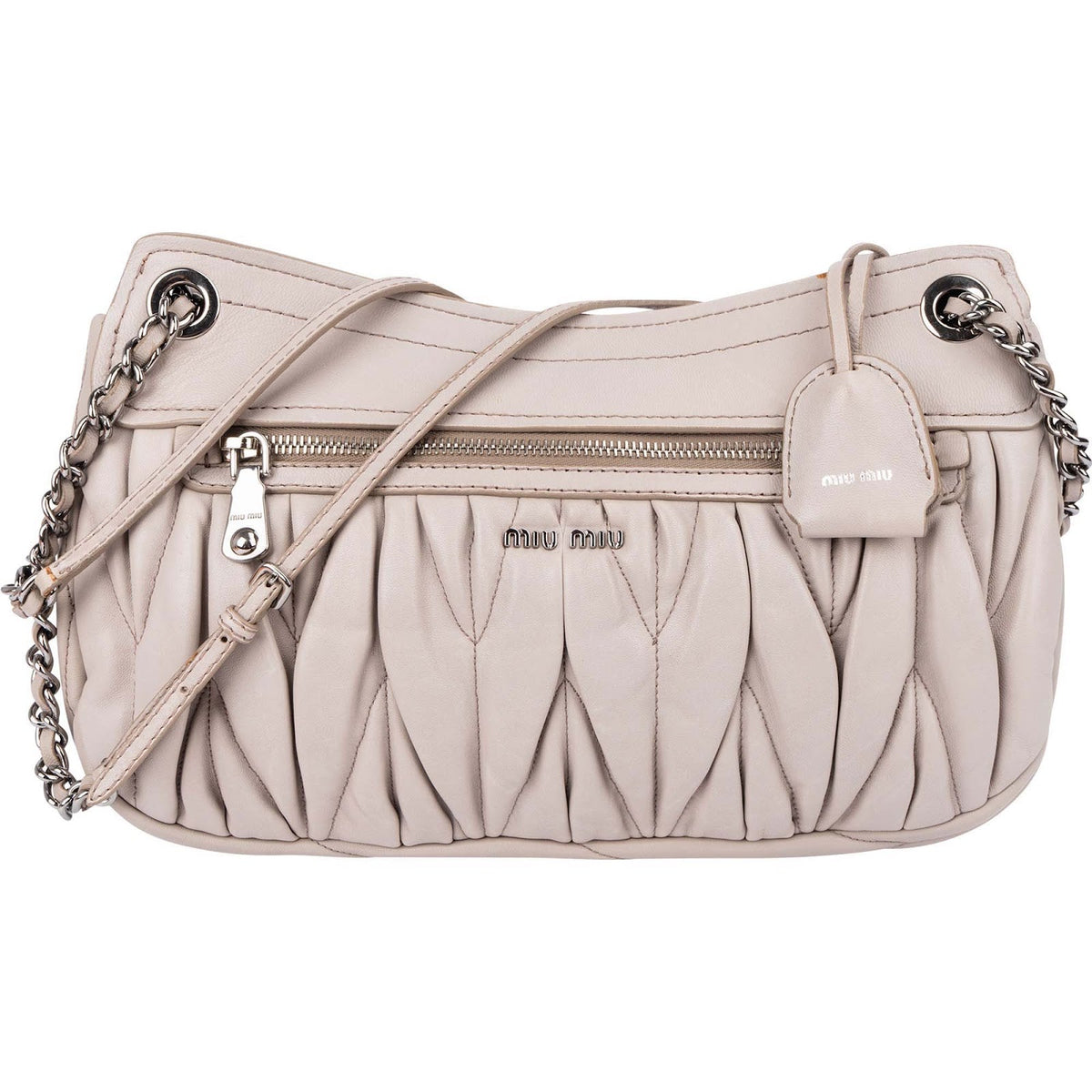 Borsa a tracolla Coffer in pelle nappa matelassé grigia Miu Miu