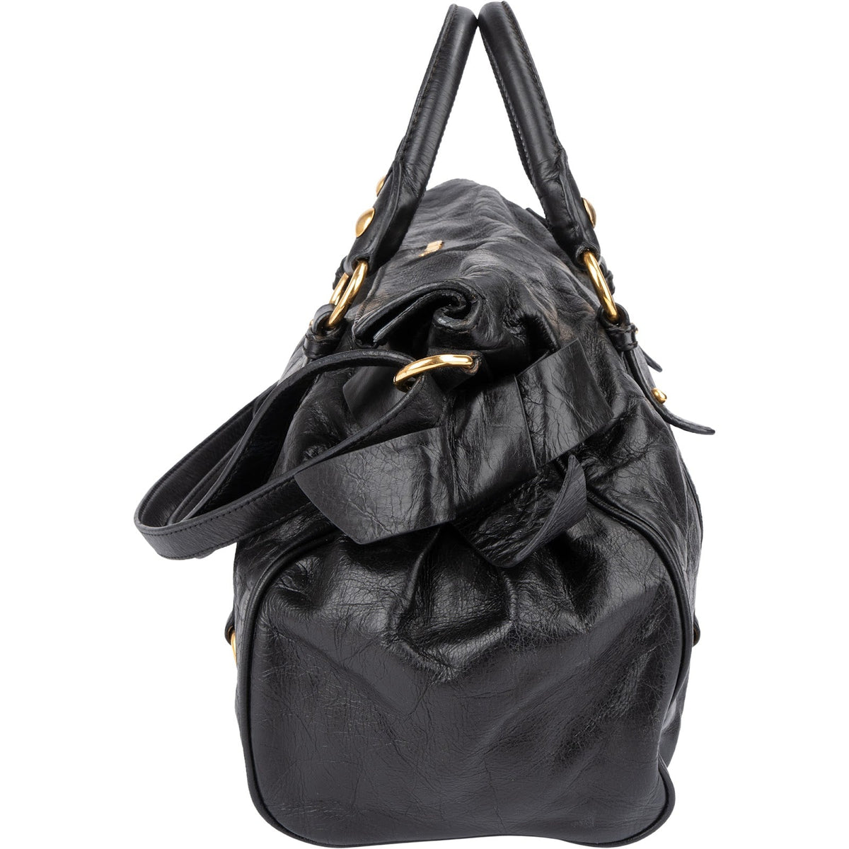 Miu Miu Vitello Lux Leder Bow Satchel Handtasche, Bild 5 von 11