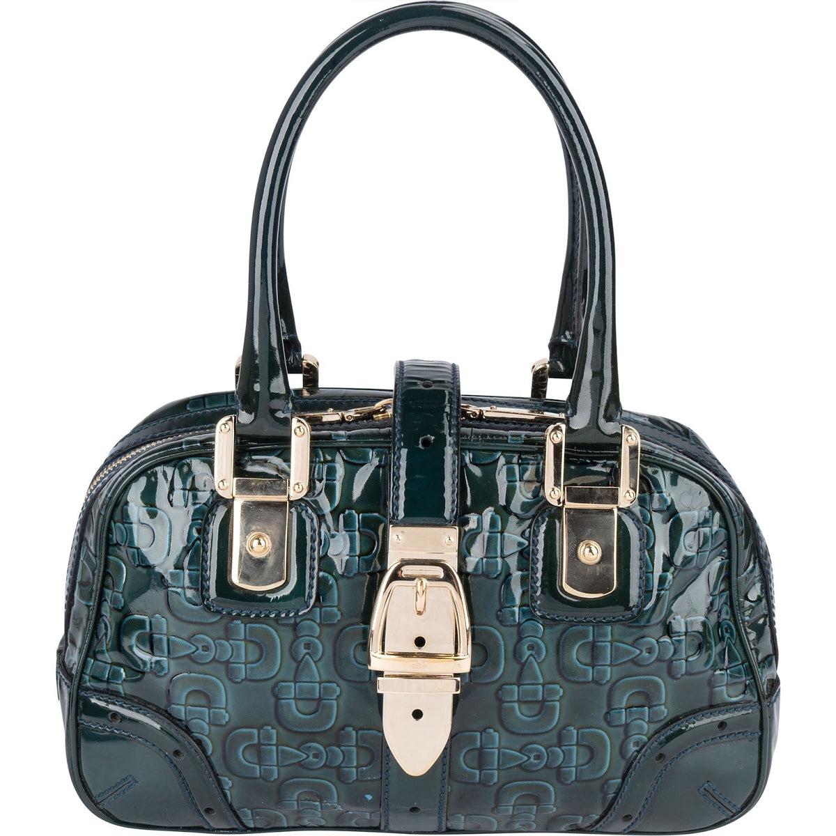 Gucci Monogram Horsebit Boston aus Lackleder – Vorderansicht