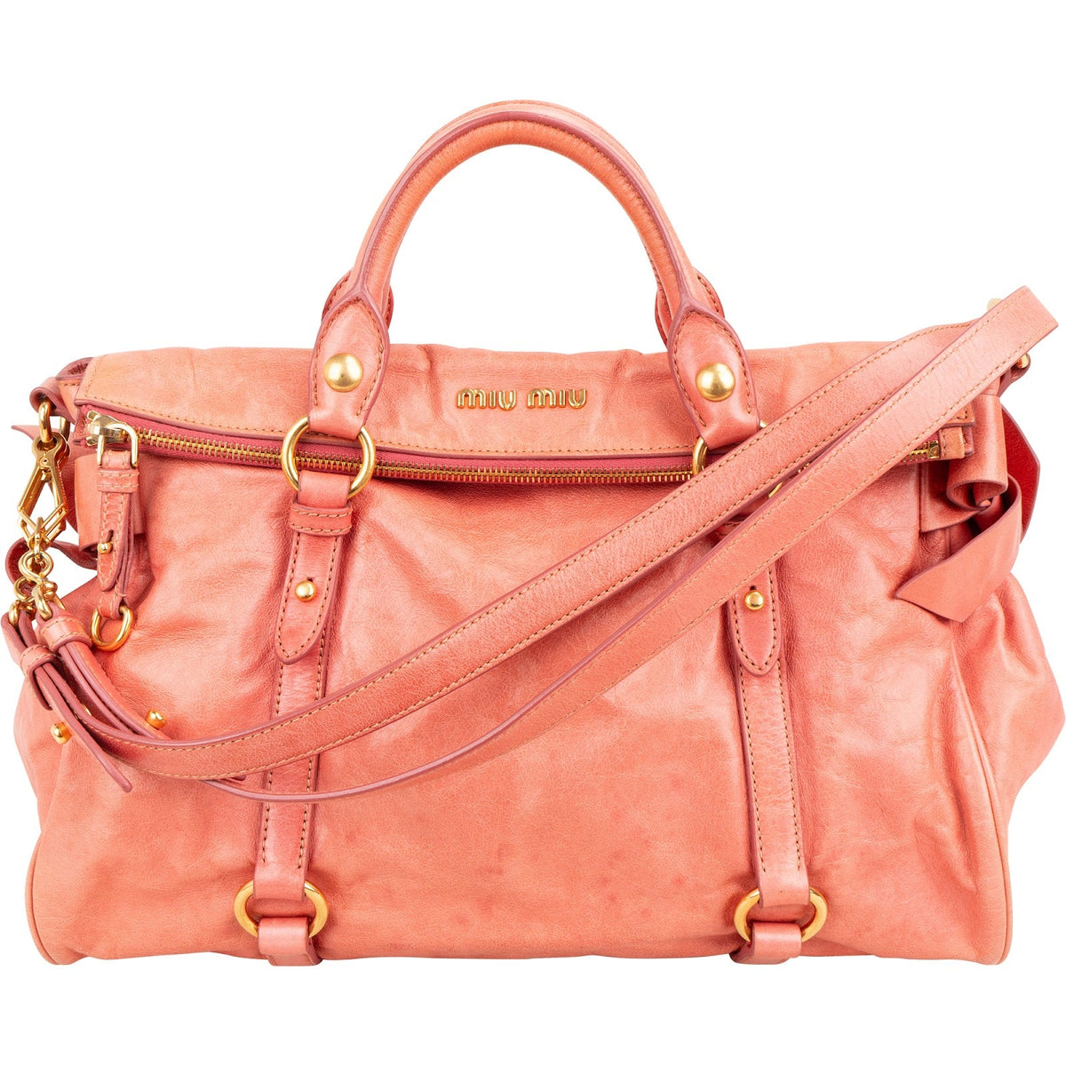 Miu Miu Rosa Vitello Lux Bow aus Leder – Vorderansicht