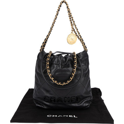 Chanel 22 Small Drawstring Crossbody Bag in Quilted Caviar Leather