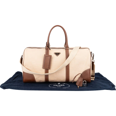 Prada Canvas Saffiano Leather Duffle Weekender 50 Travel Bag