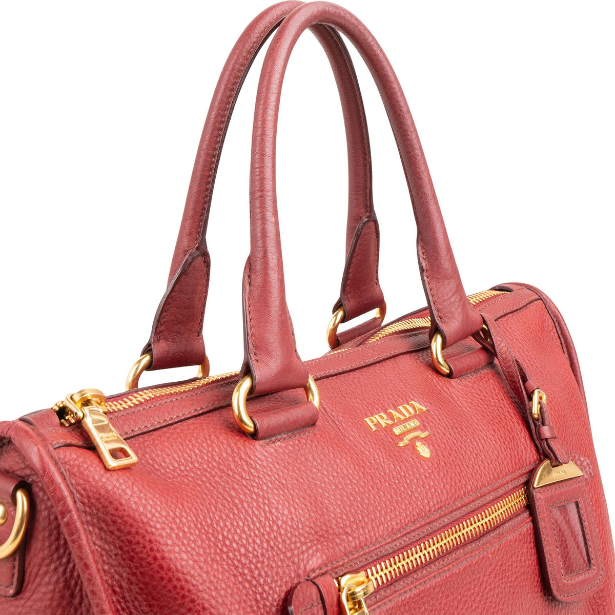 Prada Rot Vitello Daino Leder Satchel City Handtasche, Bild 2 von 10