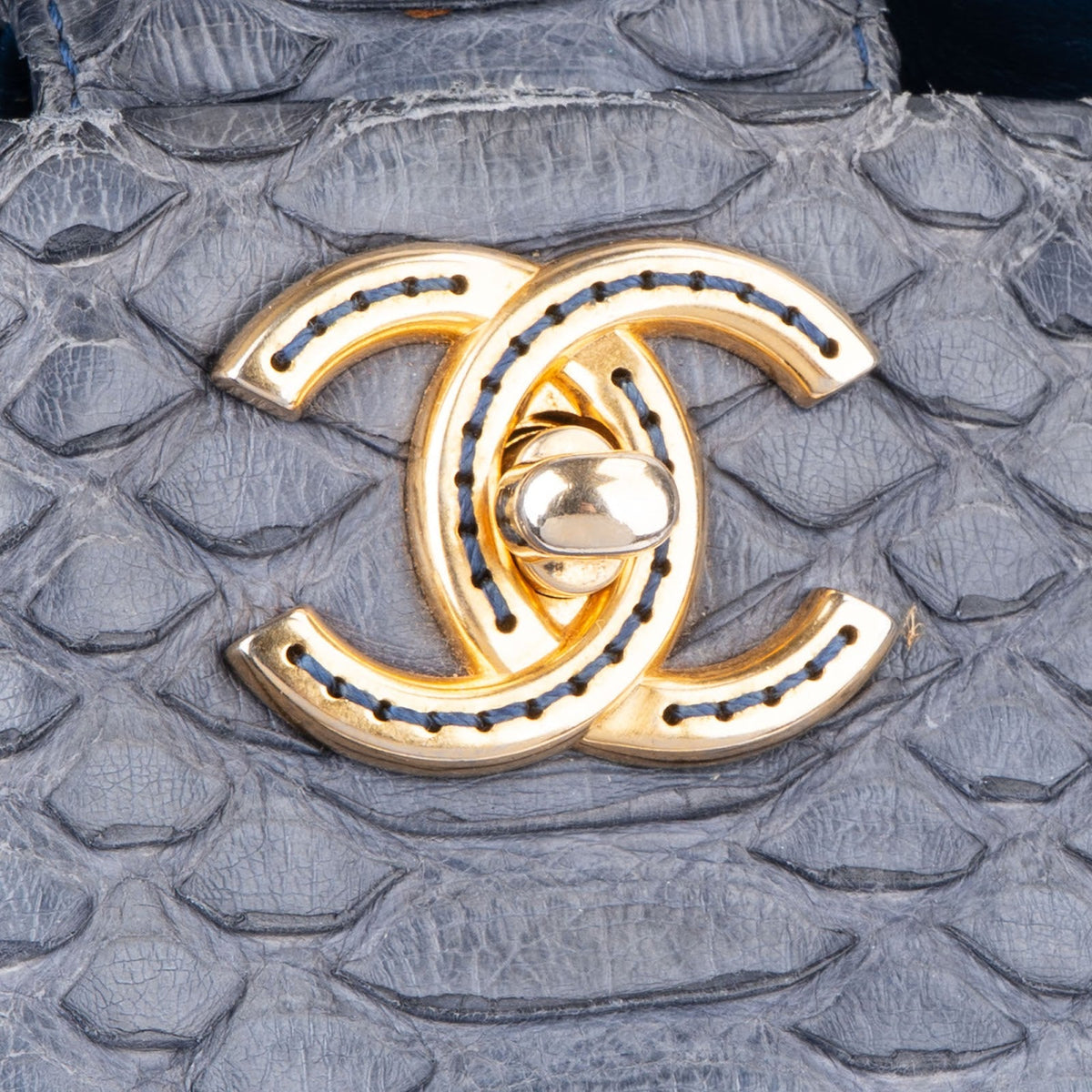 Chanel CC Shopping Tote aus blauem Pythonleder – Detailansicht 8