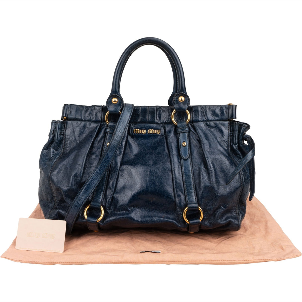Miu Miu Navy Vitello Lux Leather Satchel Handbag