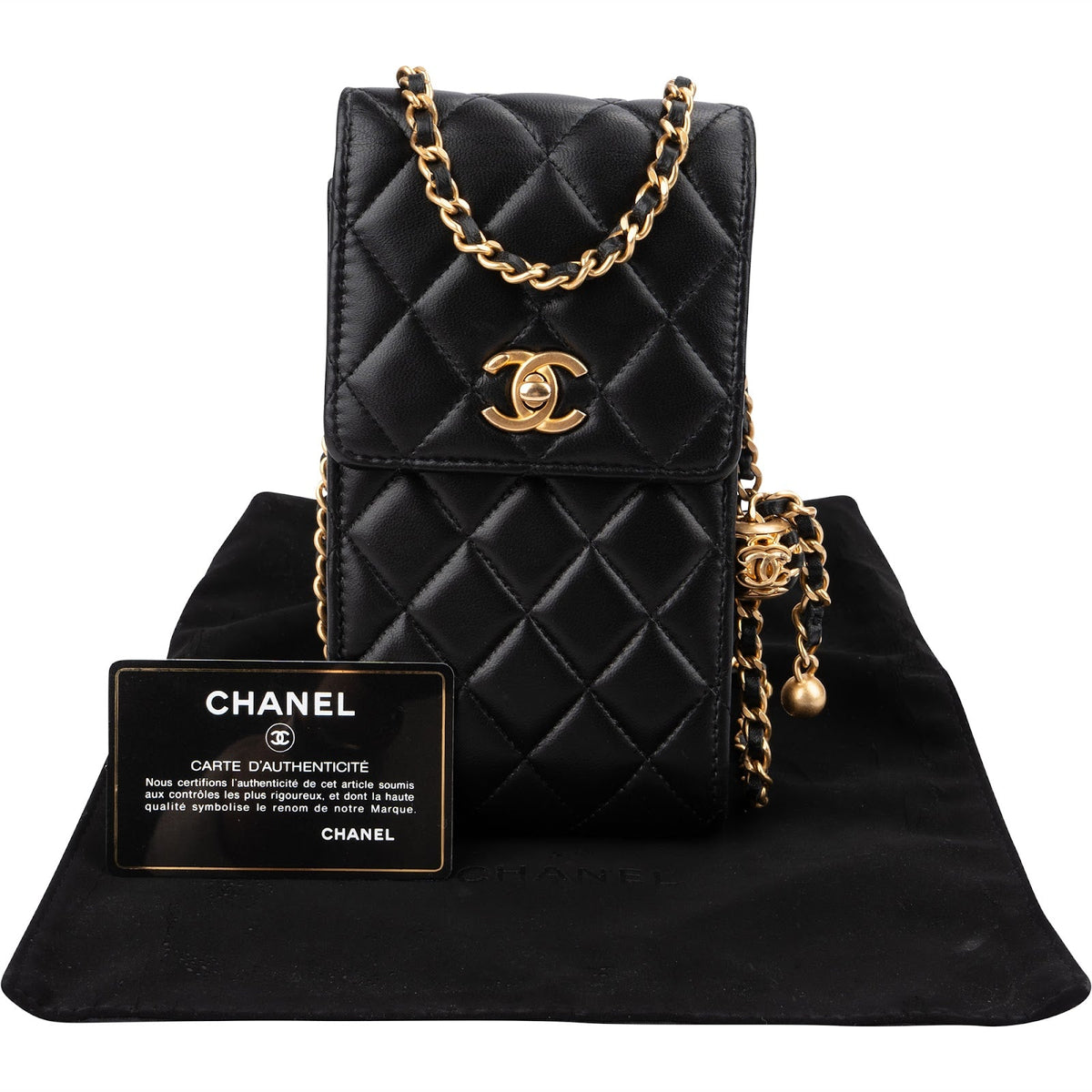 Chanel gewatteerde lamsleren telefoonhouder Chain crossbody tas