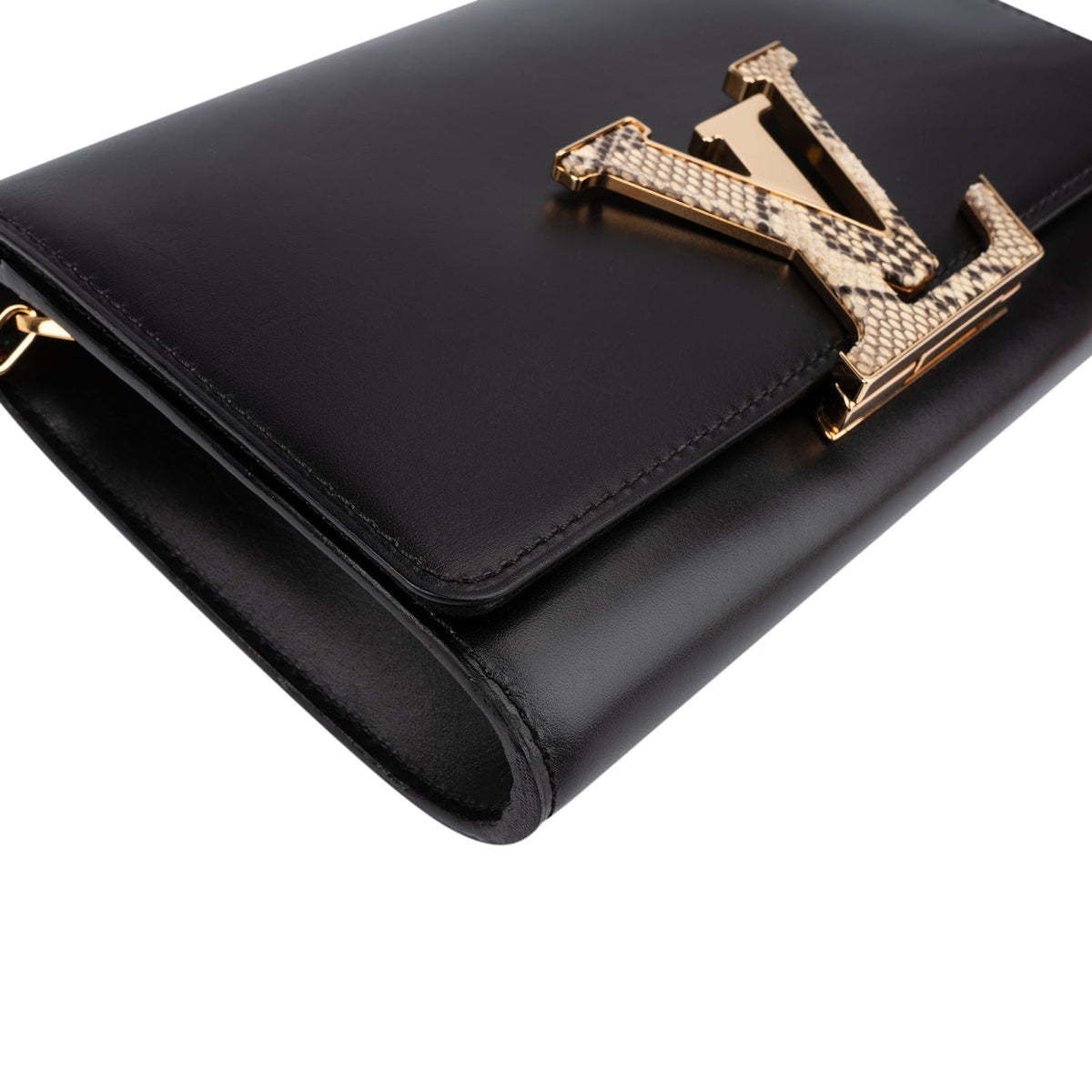 Sac bandoulière Louis Vuitton Louise GM en cuir Boxcalf noir et python