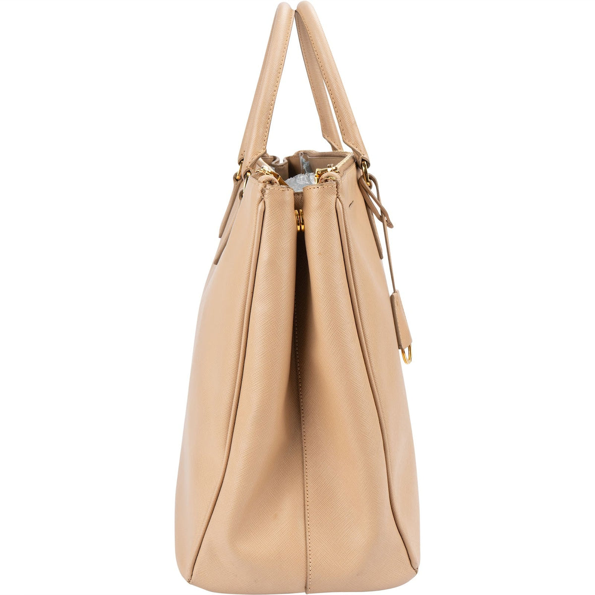 Prada Beige Saffiano Leather Double Zip Galleria Handbag
