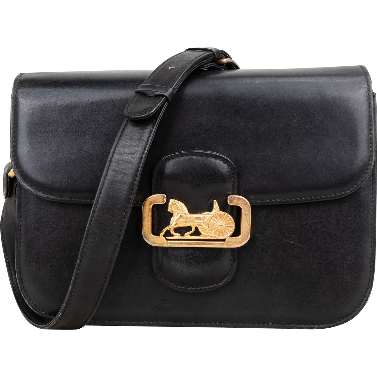 Sac porté épaule Céline à rabat Triomphe en veau box et motif Horse Carriage