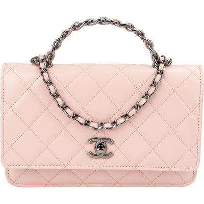 Chanel Pink Quilted Lambskin Crystal Top Handle Wallet On Chain Crossbody Bag