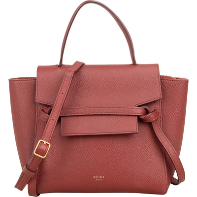 Céline Nano Belt Handbag in Grained Calfskin Red