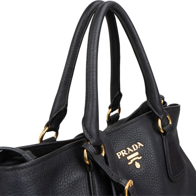 Prada Black Vitello Daino Leather Large Tote Handbag